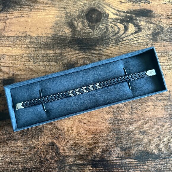 David Yurman Chevron Woven Bracelet w/ Black Titanium & White Diamonds - RARE - Picture 3 of 15